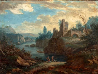 Landschap met ruïnes en vissers